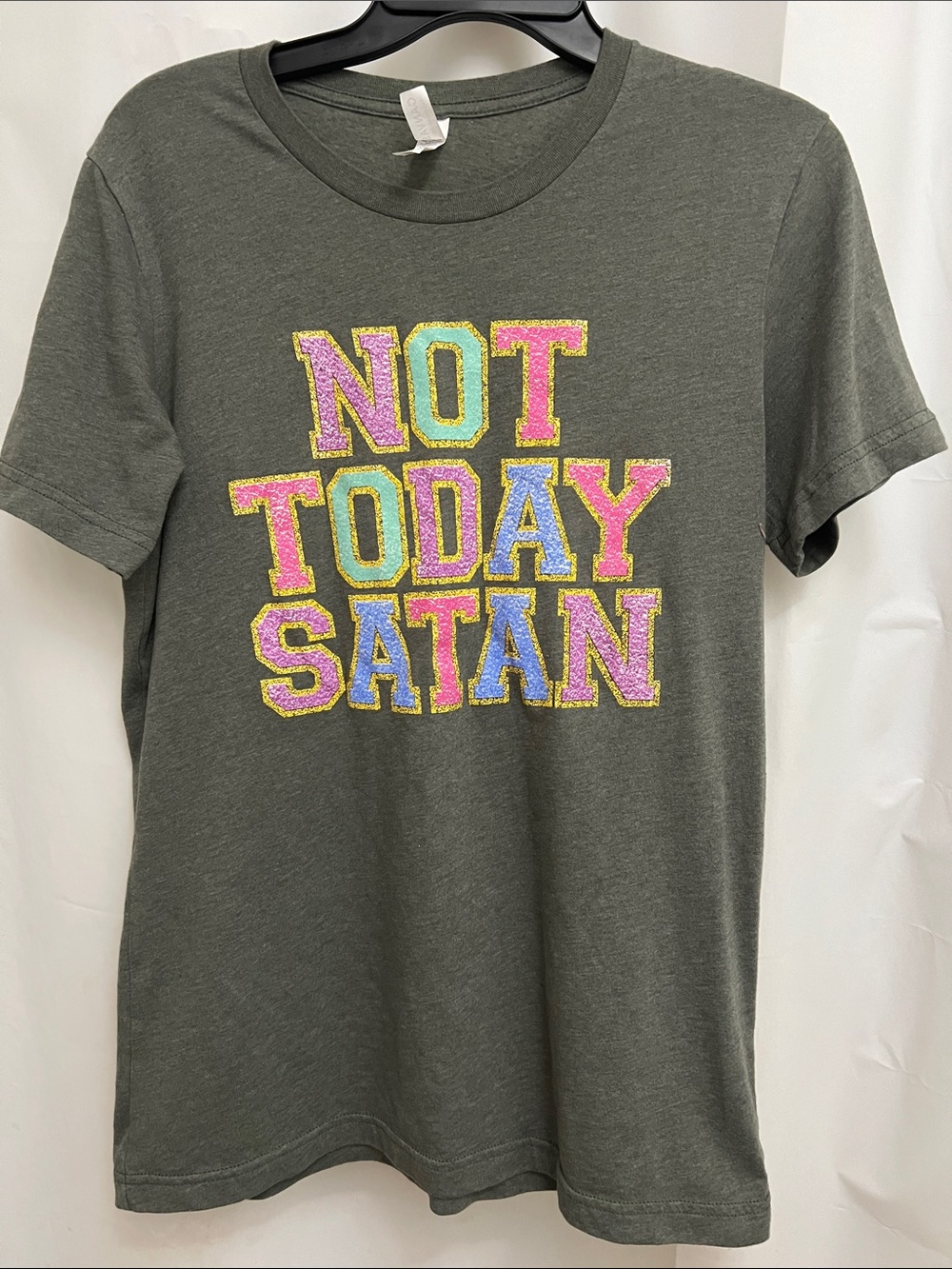 Not Today Satan Graphic Tee - Gray with Pastel  Letters
